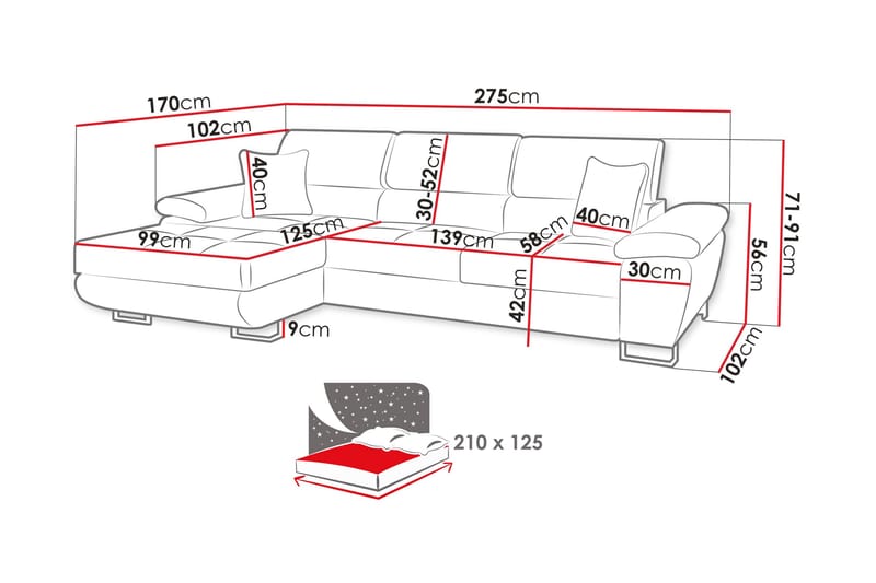 Reginia Soffa med Divan 3-sits - Beige - Möbler - Soffa - Divansoffor & schäslongsoffa