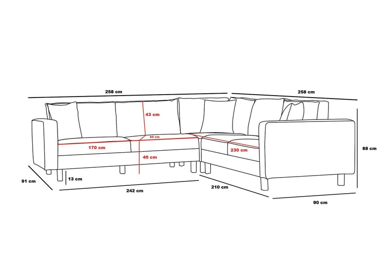 Retzow Hörnsoffa 4-sits - Antracit - Divansoffor & schäslongsoffa - 4 sits soffa med divan