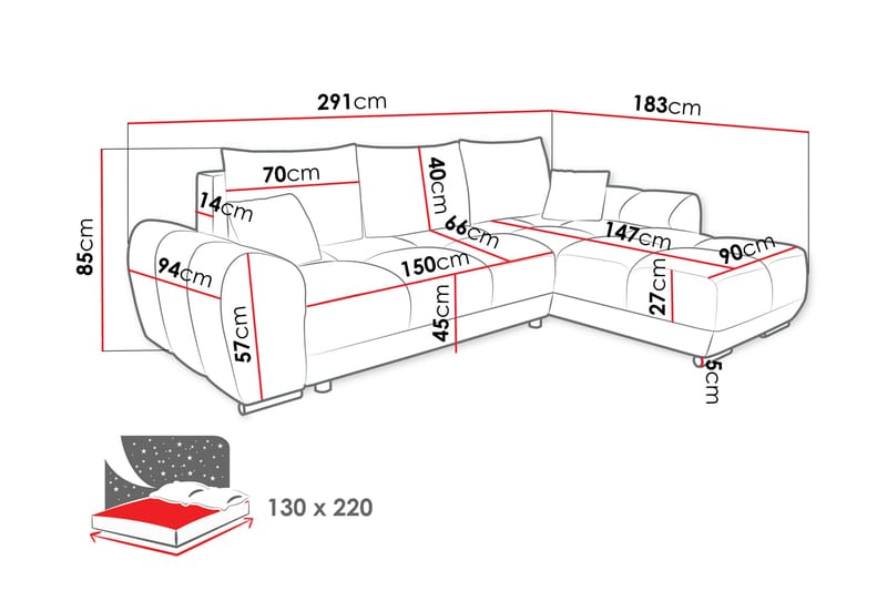 Simerly Soffa med Divan 3-sits - Beige - Möbler - Soffa - Divansoffor & schäslongsoffa