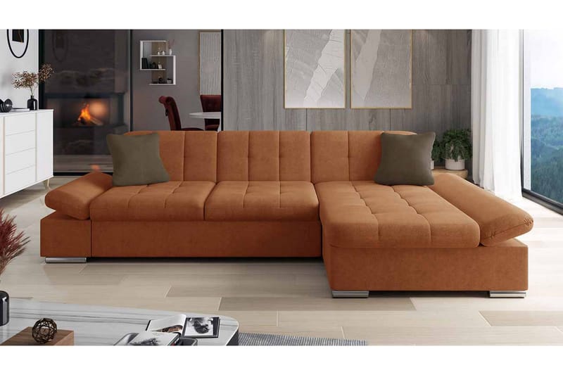 Djerra Soffa med Divan 3-sits - Orange/Brun - Möbler - Soffa - Divansoffor & schäslongsoffa