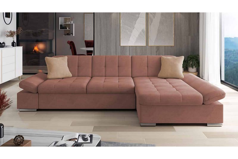 Djerra Soffa med Divan 3-sits - Rosa/Beige - Möbler - Soffa - Divansoffor & schäslongsoffa