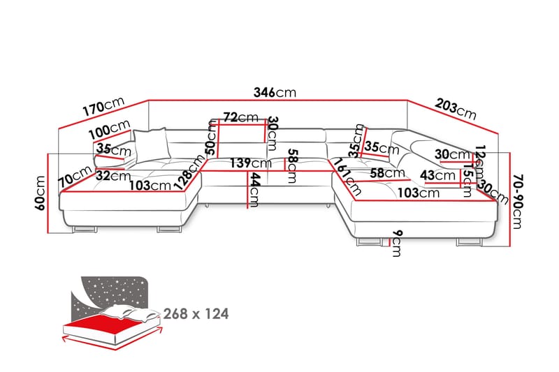 Gabina Soffa med Divan och Schäslong 4-sits - Vit - Möbler - Soffa - U-soffa