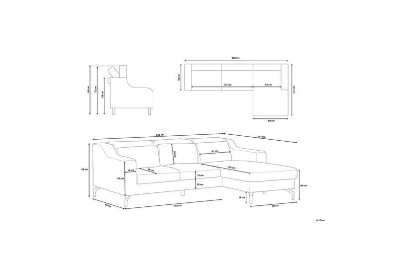 Glosli Hörnsoffa 220 cm - Blå - Möbler - Soffa - Hörnsoffa