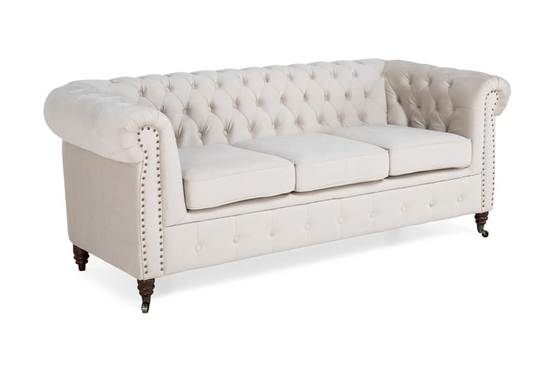 Chesterfield Deluxe Sammetssoffa 3 sits - Beige / Ljus - Möbler - Soffa - Sammetssoffa