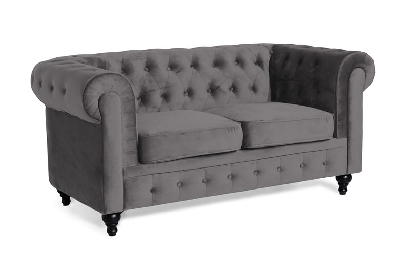 Chesterfield Lyx 2-sits Liten Sammetssoffa 160 cm bred - Mörkgrå / Grå - Möbler - Soffa - Sammetssoffa