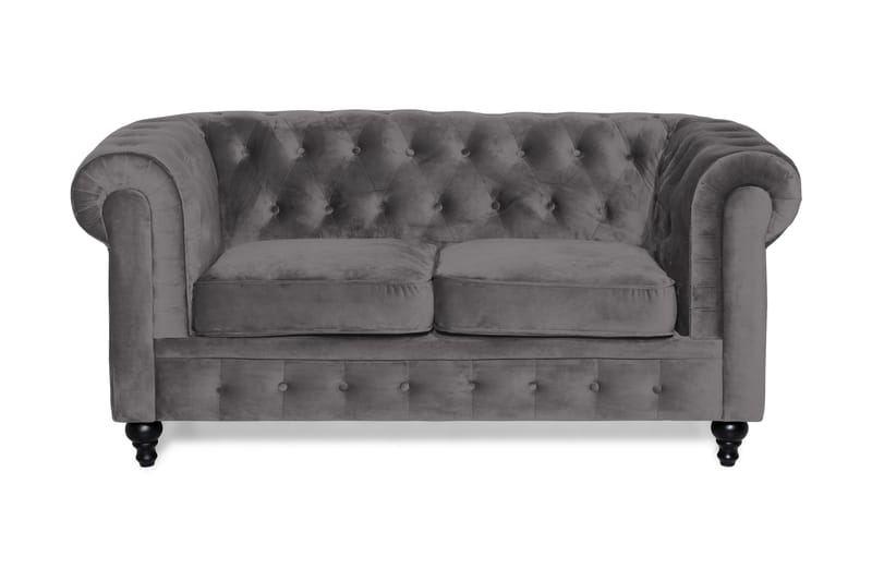 Chesterfield Lyx 2-sits Liten Sammetssoffa 160 cm bred - Mörkgrå / Grå - Möbler - Soffa - Sammetssoffa