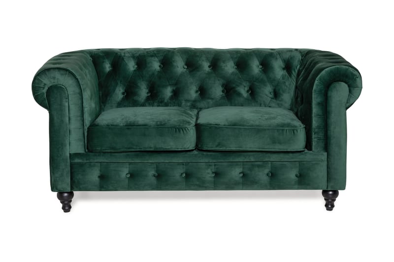 Chesterfield Lyx 2-sits Liten sammetssoffa - Djup soffa 160 cm bred - Mörkgrön - Möbler - Soffa - Sammetssoffa