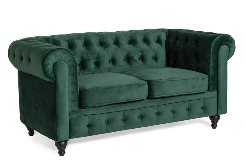 Chesterfield Lyx 2-sits Liten sammetssoffa - Djup soffa 160 cm bred - Mörkgrön - Möbler - Soffa - Sammetssoffa