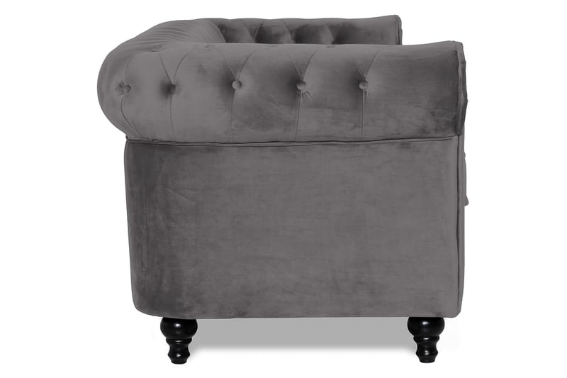 Chesterfield Lyx 3 sits Sammetssoffa 222 cm bred - Mörkgrå / Grå - Möbler - Soffa - Sammetssoffa