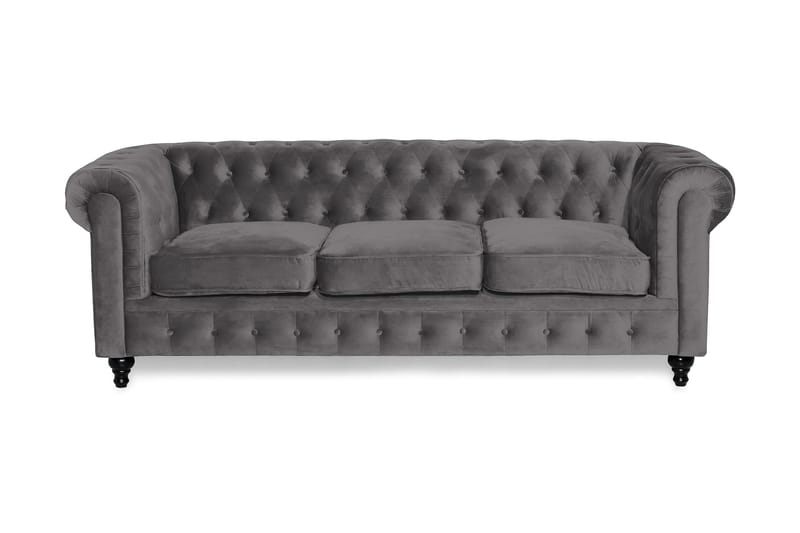 Chesterfield Lyx 3 sits Sammetssoffa 222 cm bred - Mörkgrå / Grå - Möbler - Soffa - Sammetssoffa