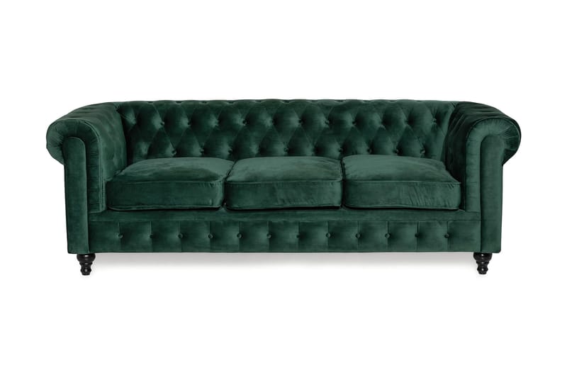 Chesterfield Lyx 3 sits Sammetssoffa 222 cm bred - Mörkgrön / Grön - Möbler - Soffa - Sammetssoffa