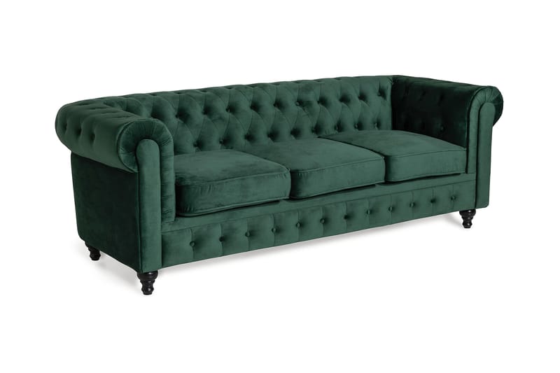 Chesterfield Lyx 3 sits Sammetssoffa 222 cm bred - Mörkgrön / Grön - Möbler - Soffa - Sammetssoffa