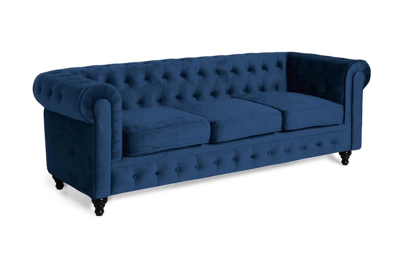 Chesterfield Lyx 3-sits Sammetssoffa - Djup soffa - Blå - Möbler - Soffa - Sammetssoffa