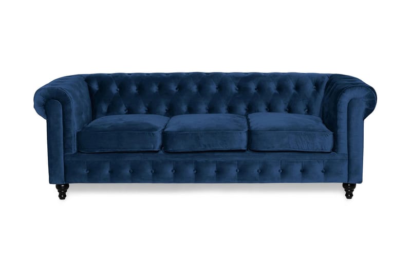 Chesterfield Lyx 3-sits Sammetssoffa - Djup soffa - Blå - Möbler - Soffa - Sammetssoffa