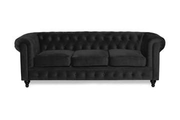 Chesterfield Lyx 3-sits Sammetssoffa - Djup soffa