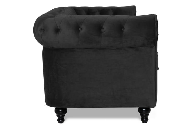 Chesterfield Lyx 3-sits Svart Sammetssoffa 222 cm bred - Svart - Möbler - Soffa - Sammetssoffa