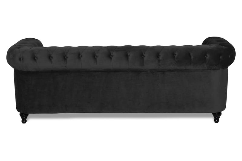 Chesterfield Lyx 3-sits Svart Sammetssoffa 222 cm bred - Svart - Möbler - Soffa - Sammetssoffa