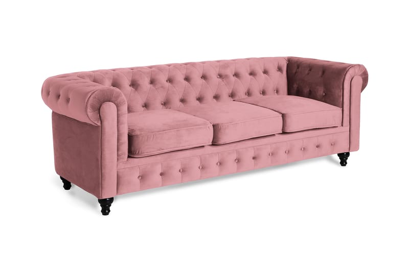 Chesterfield Lyx Sammetssoffa 3-sits - Rostrosa - Chesterfield soffa - 3 sits soffa - Sammetssoffa