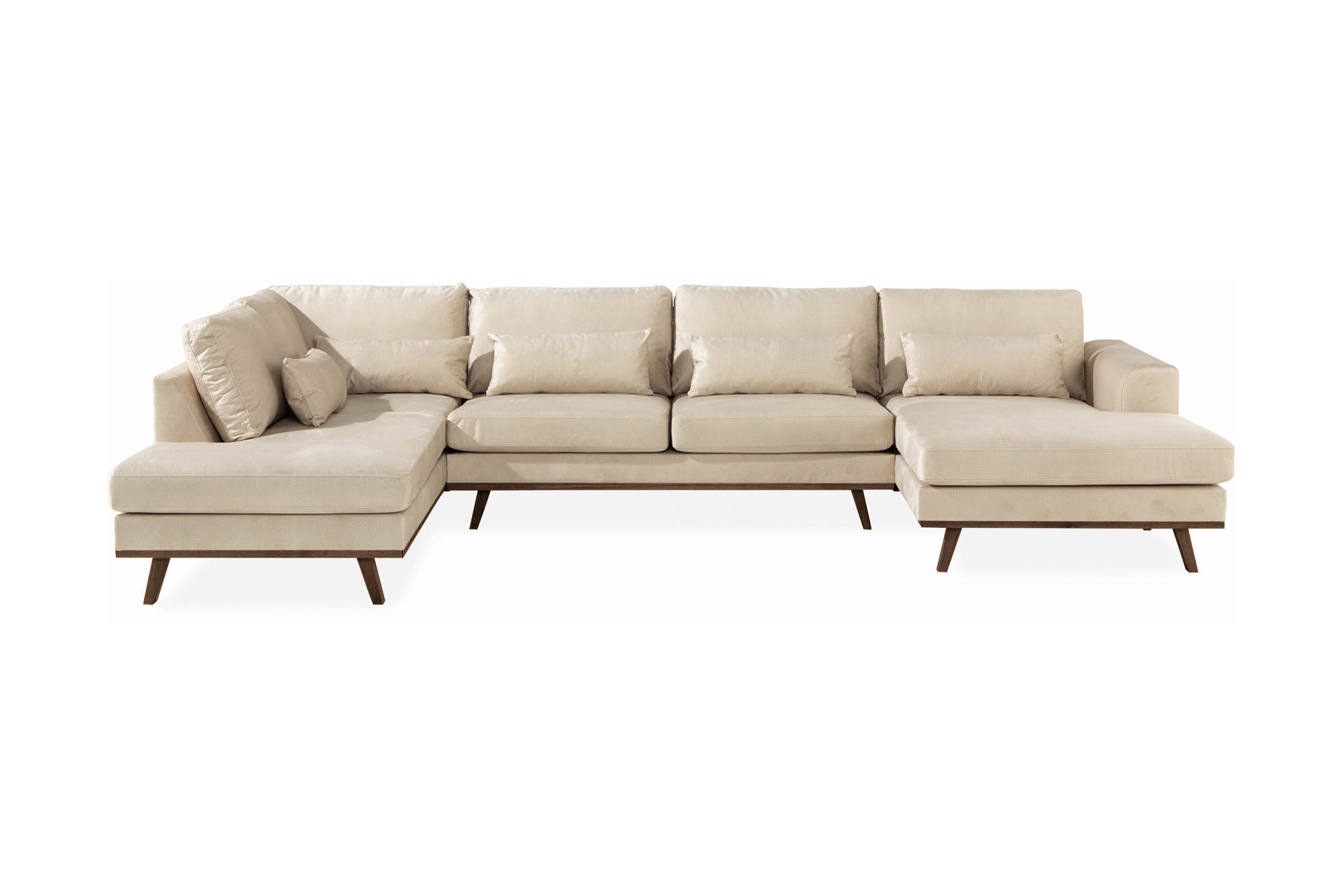 Concept 55 Copenhagen 4-sits Stor U soffa Sammet Schäslong Vänster Divan Höger - Beige Sammetssoffa