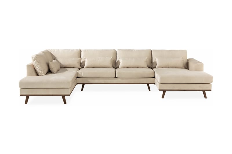 Copenhagen 4-sits Stor U soffa Sammet Schäslong Vänster Divan Höger - Beige - Möbler - Soffa - Sammetssoffa