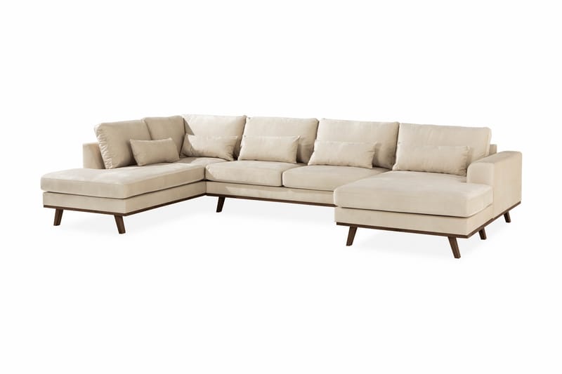 Copenhagen 4-sits Stor U soffa Sammet Schäslong Vänster Divan Höger - Beige - Möbler - Soffa - Sammetssoffa