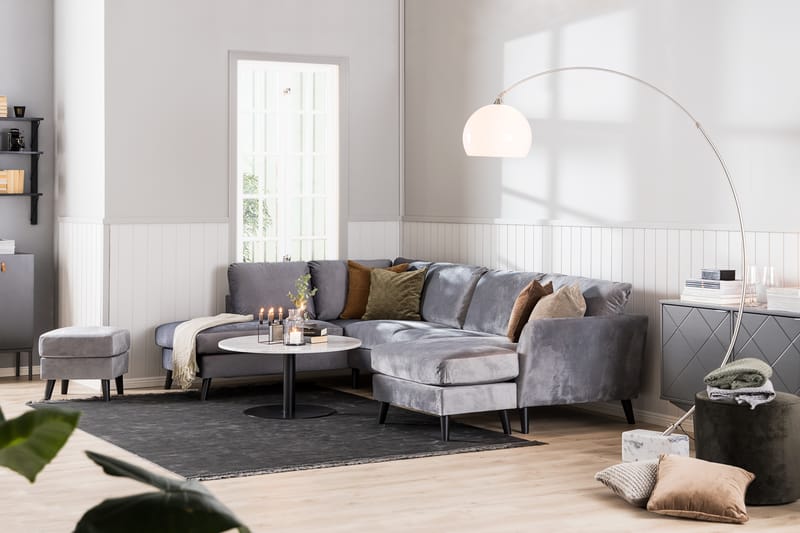 Trend U-soffa med Divan Vänster Sammet - Ljusgrå - Sammetssoffa - Skinnsoffor - U-soffa