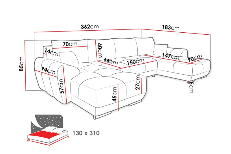 Simerly BädBädsoffa Dubbeldivan 4-sits - Svart - Möbler - Soffa - Bäddsoffa