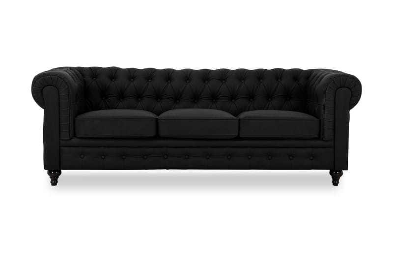 Chesterfield Lyx 3-sits Djup soffa konstläder - Svart - Möbler - Soffa - Skinnsoffor