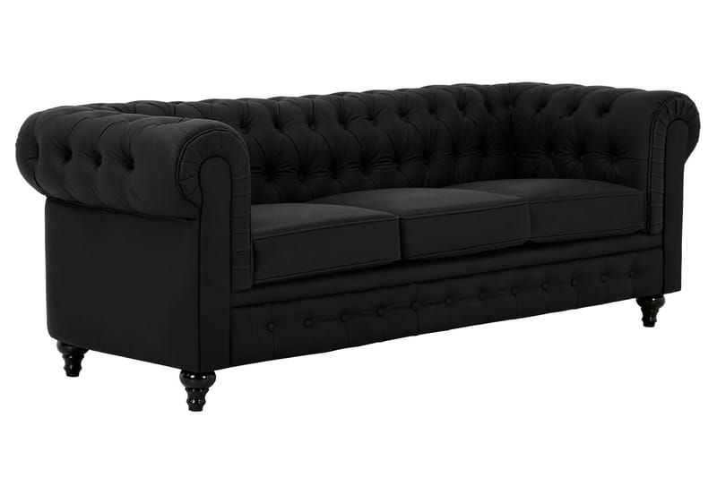 Chesterfield Lyx 3-sits Djup soffa konstläder - Svart - Möbler - Soffa - Skinnsoffor