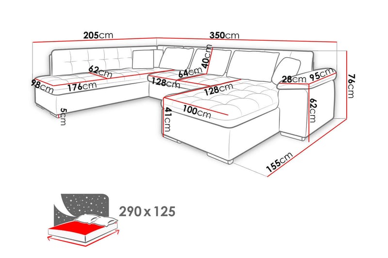 Dynir Stor Hörnbäddsoffa Divan med Förvaring Höger 350 cm - Svart / Grå - Möbler - Soffa - Skinnsoffor