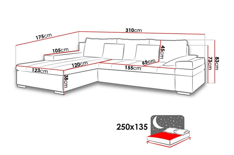 Naoma Divanbäddsoffa 310x175x83 cm - Grå - Möbler - Soffa - Skinnsoffor