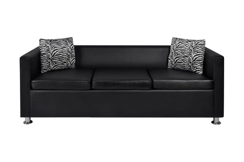 Soffa 3-sits konstläder svart - Svart - Möbler - Soffa - Skinnsoffor