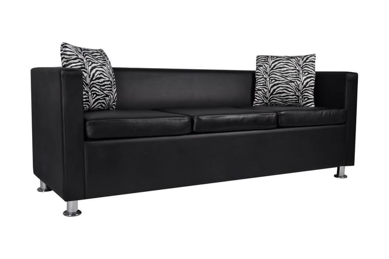 Soffa 3-sits konstläder svart - Svart - Möbler - Soffa - Skinnsoffor