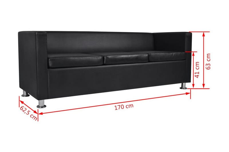 Soffa 3-sits konstläder svart - Svart - Möbler - Soffa - Skinnsoffor