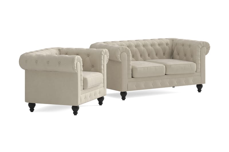 Chesterfield Lyx Soffgrupp 2-sits+Fåtölj - Beige - Möbler - Soffa - Soffgrupp - Chesterfield soffgrupp