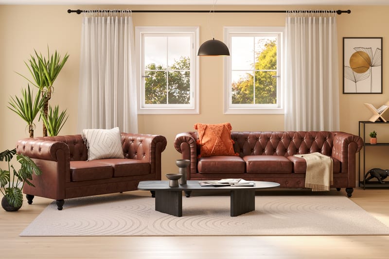 Chesterfield Lyx Soffgrupp 3-sits+2-sits - Brun - Möbler - Soffa - Soffgrupp - Chesterfield soffgrupp