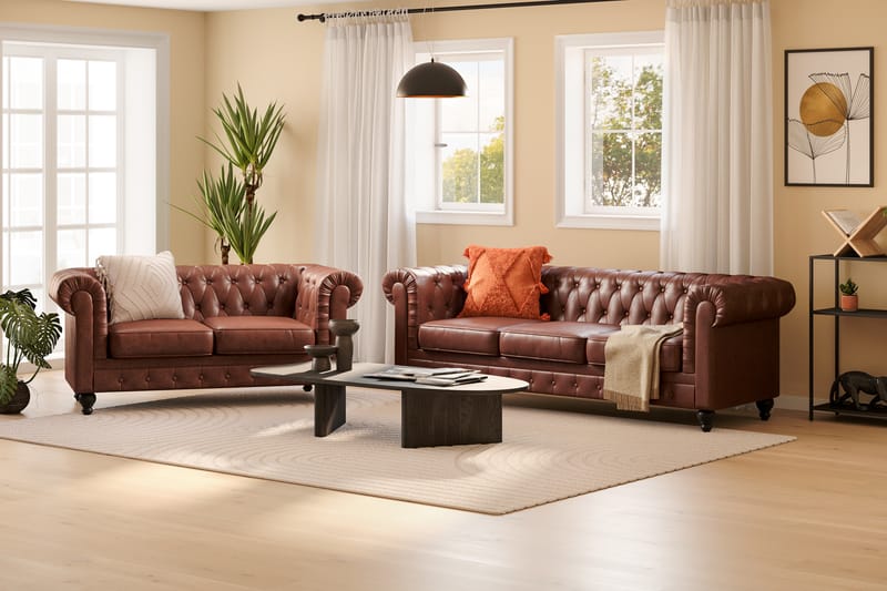 Chesterfield Lyx Soffgrupp 3-sits+2-sits - Brun - Möbler - Soffa - Soffgrupp - Chesterfield soffgrupp