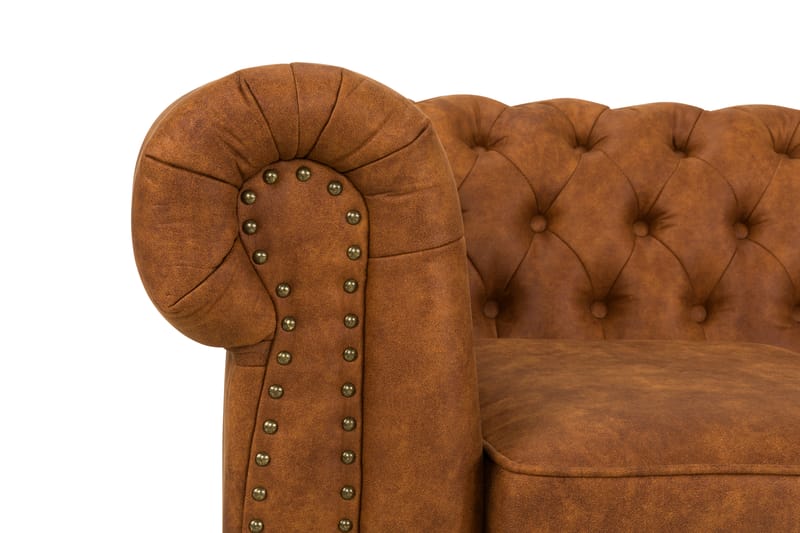 Chesterfield Deluxe Soffgrupp 3+2 Läder utseende - Cognac / Brun - Möbler - Soffa - Soffgrupp - Chesterfield soffgrupp