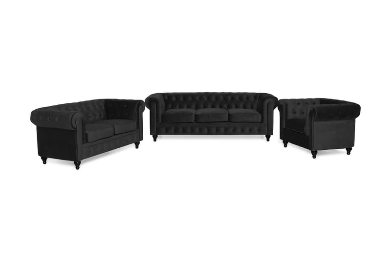 Chesterfield Lyx Modern Soffgrupp 3+2+1 i Sammet - Svart - Möbler - Soffa - Soffgrupp - Soffgrupp 3 2 1