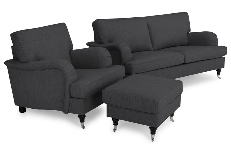 Howard Classic Soffgrupp 3-sits+Fåtölj+Fotpall - Antracit - Möbler - Soffa - Soffgrupp - Chesterfield soffgrupp