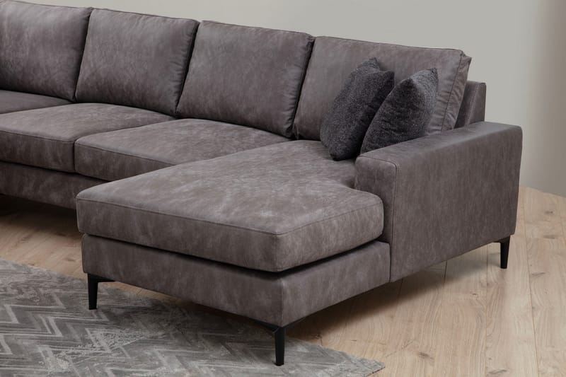 Svanabyn Soffa m. Divan och Schäslong 4-sits - Antracit - U-soffa