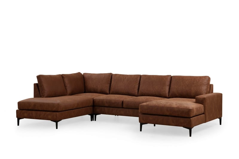 Svanabyn Soffa m. Divan och Schäslong 4-sits - Brun - U-soffa