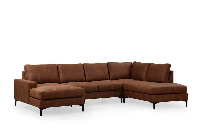 Svanabyn Soffa m. Divan och Schäslong 4-sits - Brun - U-soffa