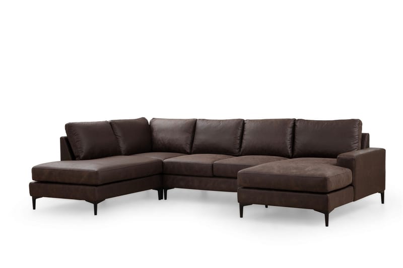 Svanabyn Soffa m. Divan och Schäslong 4-sits - Mörkbrun - U-soffa