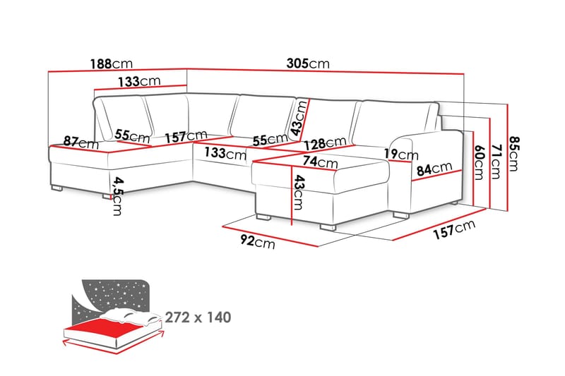 Taberk Soffa med Divan och Schäslong 4-sits - Beige - Möbler - Soffa - U-soffa