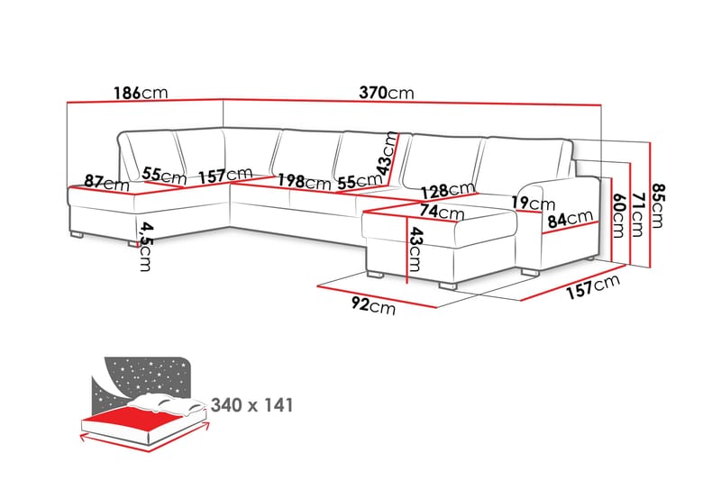 Taberk Soffa med Divan och Schäslong 5-sits - Brun - Möbler - Soffa - U-soffa