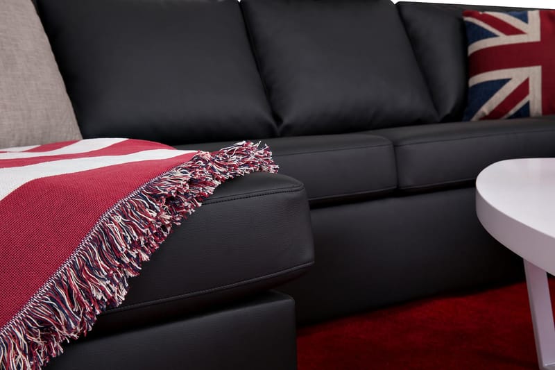 Crazy U-soffa Large Divan Vänster - Svart Konstläder - Skinnsoffor - Sammetssoffa - U-soffa