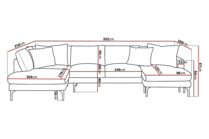 Menard 5-sits Stor U Soffa Manchester Schäslong vänster Divan Höger - Ljus Beige - Möbler - Soffa - U-soffa