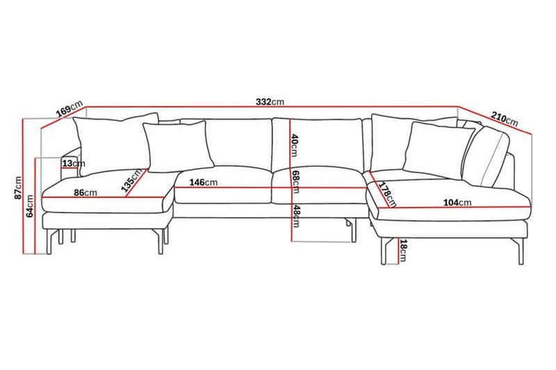 Menard 5-sits U Soffa Manchester 337 cm Bred - Ljus Beige - Möbler - Soffa - U-soffa