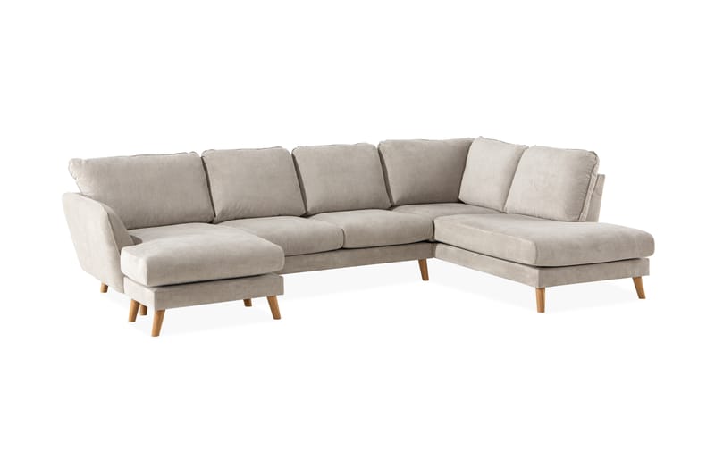Trend Lyx U-soffa med Divan Vänster - Beige/Ek - Skinnsoffor - Sammetssoffa - U-soffa